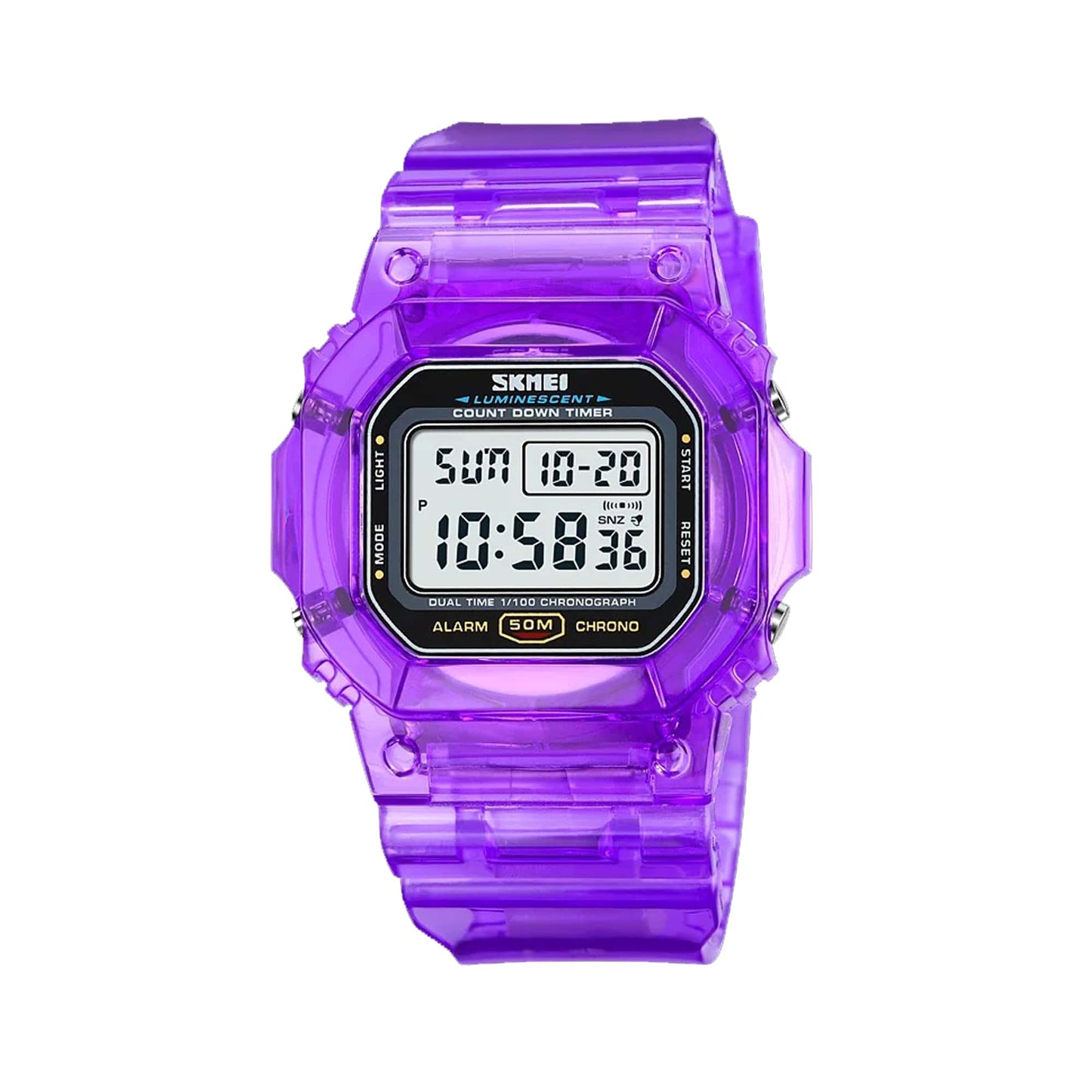 fialové hodinky digitální