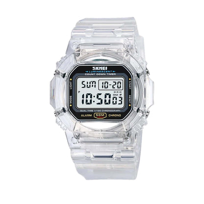 průhledné hodinky bílé